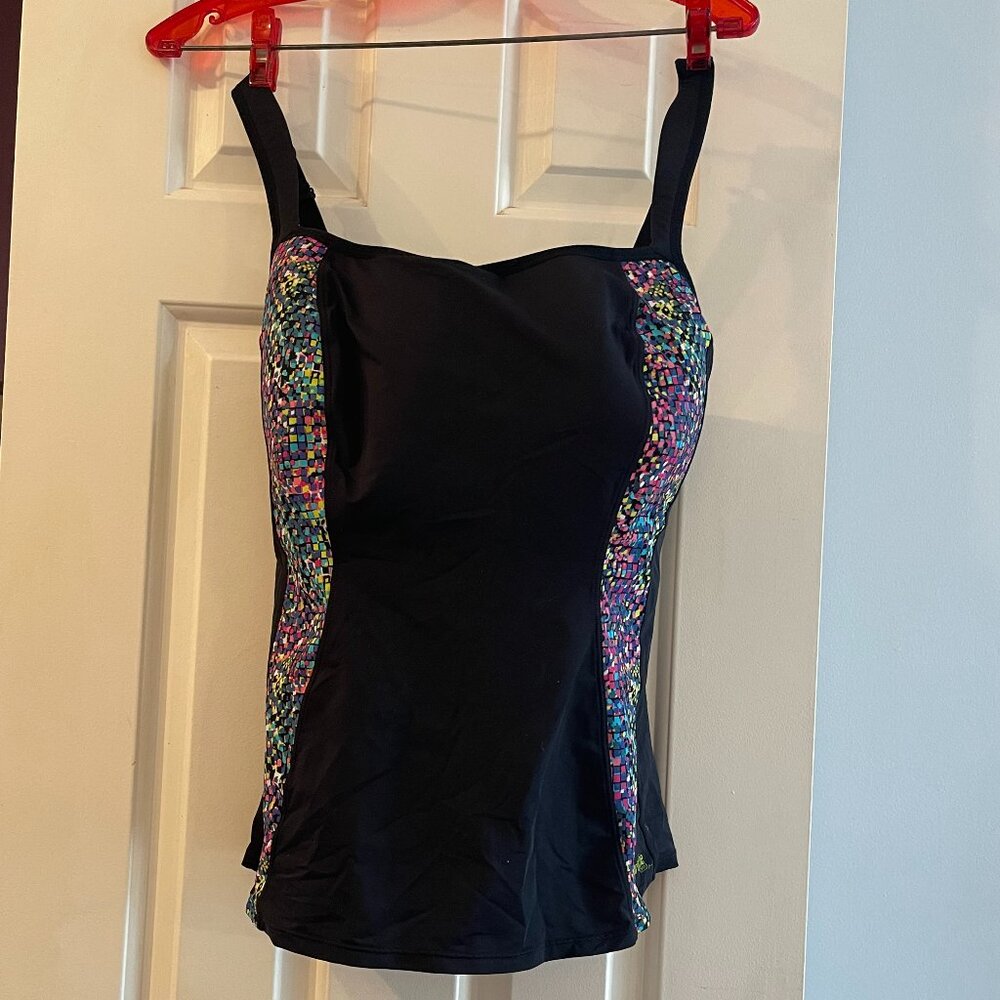 Women's curvy plus PANACHE SPORT swim swimwear top tank black US 34H